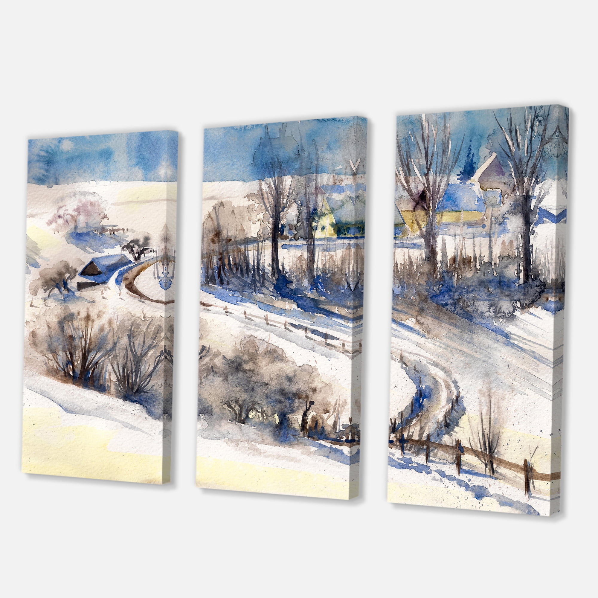 Designart ' Country Road In Winter Times Landscape I ' Traditional Canvas Wall Art Print
