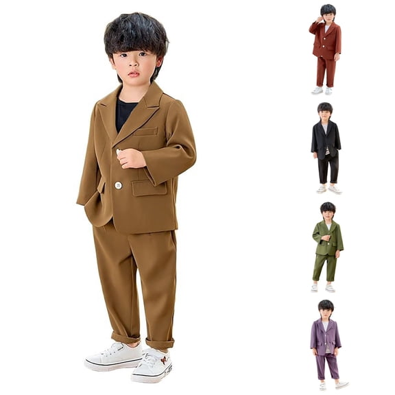 WhouRiu Boys Formal Outfits Kids Suit Jacket Pants And Necklace Sets Fall Party Performance Clothes