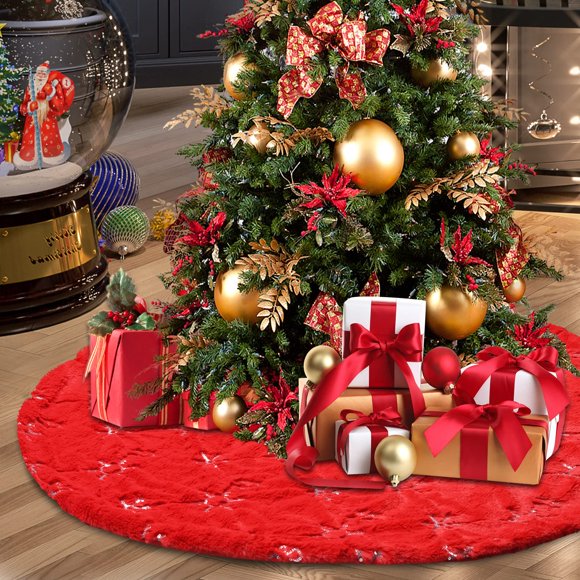 Falda para árbol de Navidad TOBEHIGER, color rojo, 90 cm de diámetro