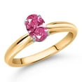 thumbnail image 2 of Gem Stone King 10K Yellow Gold Pink Zirconia Solitaire Engagement Ring for Women (0.76 Cttw, Oval 7X5MM, Gemstone Birthstone, Size 7), 2 of 4
