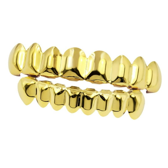 Juego de joyas de 18K chapado en oro Joker Grill Custom 8 Dientes Top & Bottom Hugo Parrillas chapadas en oro de 18 quilates