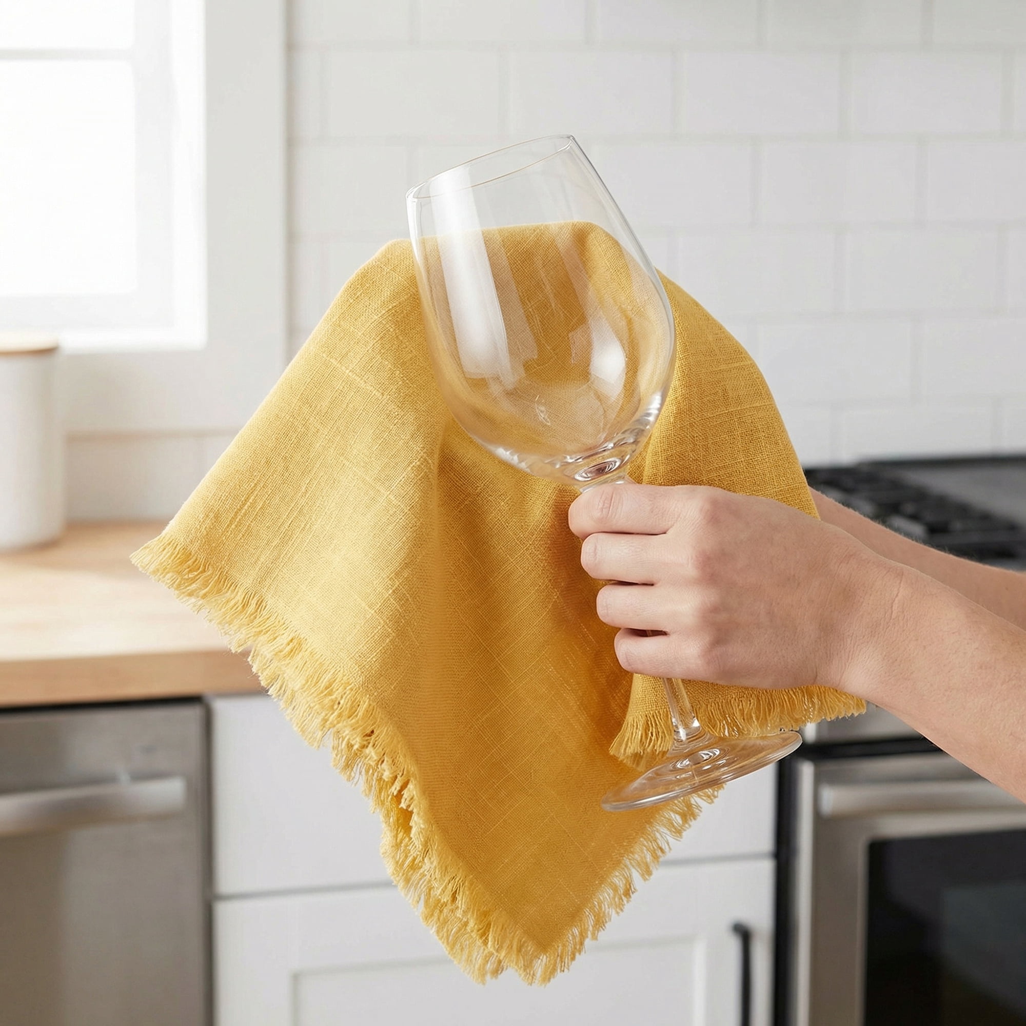 Unique Bargains Cotton Linen Quick Dry Kitchen Towels 4 Pack Yellow 18" x 18"