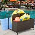 thumbnail image 2 of Poolside Float Storage Organizer, Outdoor Wicker Rattan Pool Float Holder Storage Rack for Basket Box Patio Pool Storage Caddy with Rolling Wheels for Pool Toy Noodles Equipment Accessroies Espresso, 2 of 7