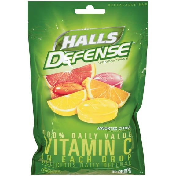 Halls Cough Drop, Defense, Vitamin C, 30-Count Pack of 2