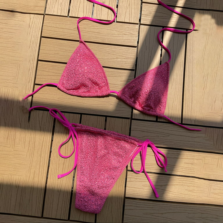 Gubotare Bikinis High Waisted Women Brazilian Bikini 2 Piece Spaghetti  Strap Top Thong Swimsuit Bathing Suit,Purple S