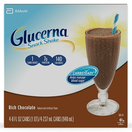 - Glucerna Snack Shake Nutrition Shake Rich Chocolate To Help Manage Blood Sugar 8 fl oz Cans (Pack of 4)