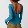 thumbnail image 6 of Ahdbta Long Sleeve Tshirts for Women Sexy Backless Fall Winter Crop Tops Casual Solid Color Slim Fit Round Neck Base Shirts, 6 of 6