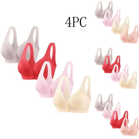 Dazajoo 4 Pack Women s Plus Size Full Coverage Front Closure Posture Back Unpadded Wireless Double Support Minimizer Bra Soft Lightweight Breathable Everyday Bras for Women Flash Deals Khaki XXXL