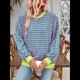 thumbnail image 5 of Sudadera Holgada Informal de Larga con Cuello Redondo y Bloques de Colores A Rayas de Gran Tamaño para Mujer, Estilo Y2K Rosa Verde L, 5 of 10