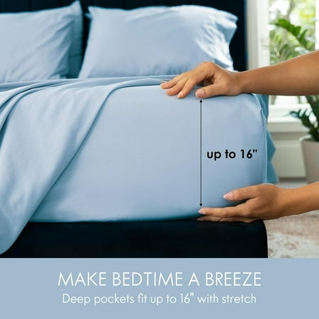 ClevaHome Queen Size Sheet Set - 4 Piece (TWIN, Chambray Blue)