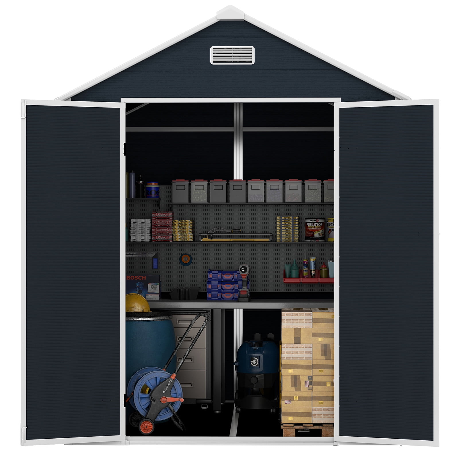 6x6 FT Resin Outdoor Storage Shed, Waterproof Plastic Garden Shed, Large Storage Space, Lockable Doors & Windows, Plastic Tool Shed, 12mm Thick PP Board (4X8 FT)
