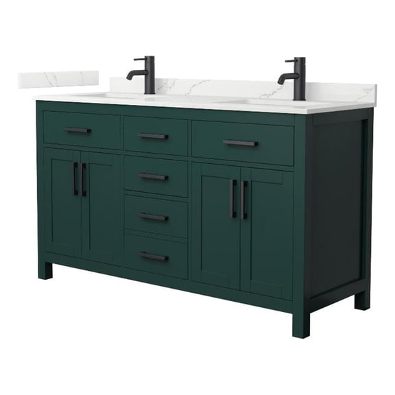 Beckett 60" Green Double Vanity & Giotto Quartz Top (1-Hole) & Black Trim