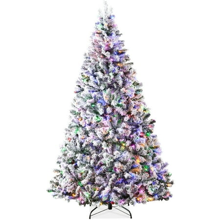 Best Choice Products 6ft Pre-Lit Christmas Pine Tree w/ Flocked Branches 250 Multicolored or Warm-White Light Modes
