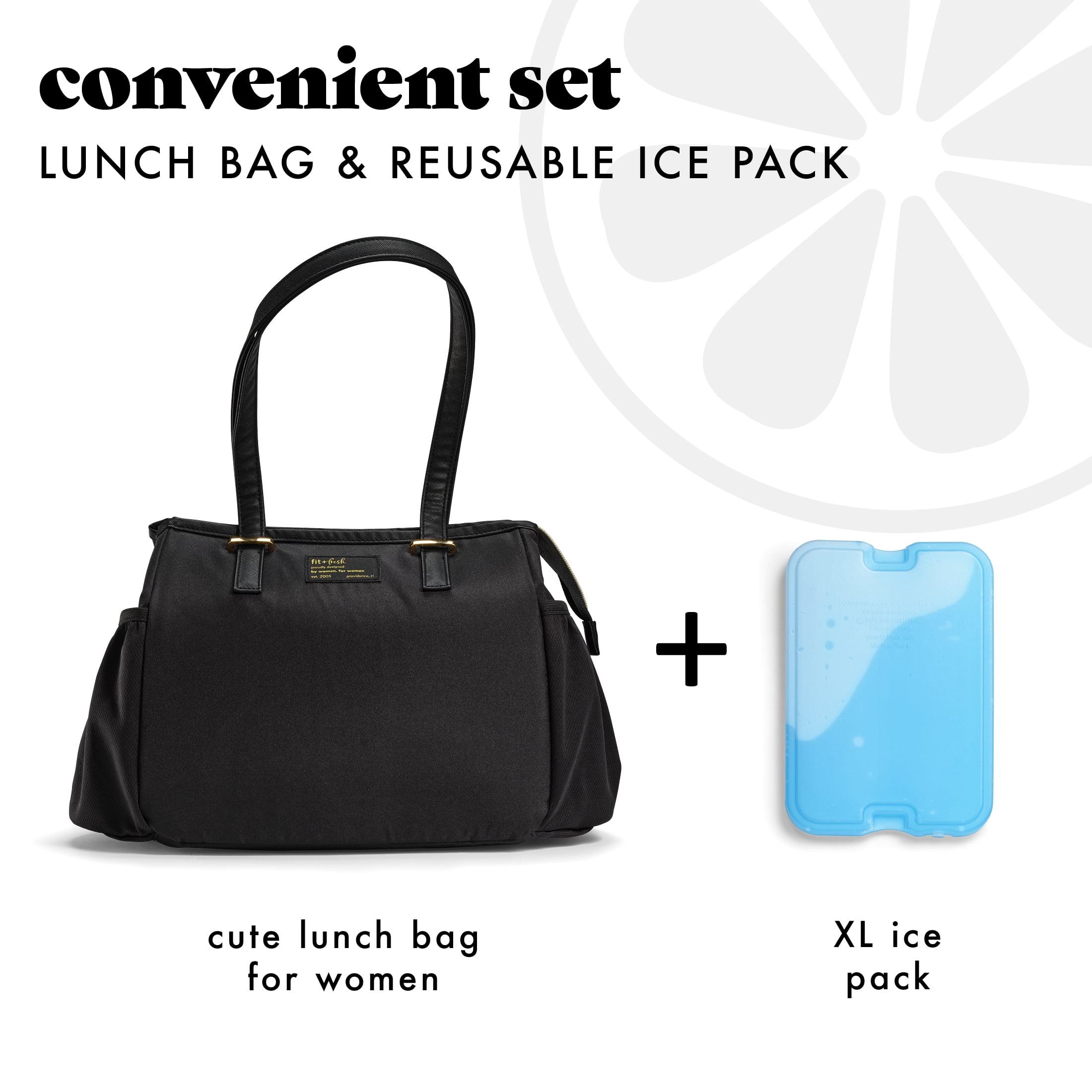 (5 pack) Fit & Fresh Copley Lunch Bag for Women, Large Lunch Tote, Reusable Insulated Lunch Bag for Work, Black, Best Used for On-the-Go Snacks, Workday Meals, and Travel