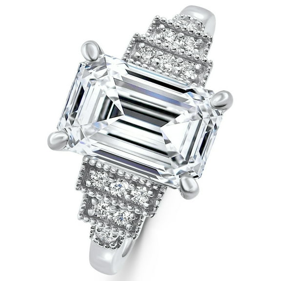 Pompeii Certified 2.15Ct - 6.15Ct Emerald Cut Lab Grown Diamond Engagement 14k Gold Ring