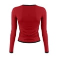 thumbnail image 3 of WTOBBY Women's Fashion Black Color Blocking Round Neck Long Sleeve T-Shirt Top, Casual Stylish Blouse for Comfortable and Versatile Everyday Outfits,Red M, 3 of 4