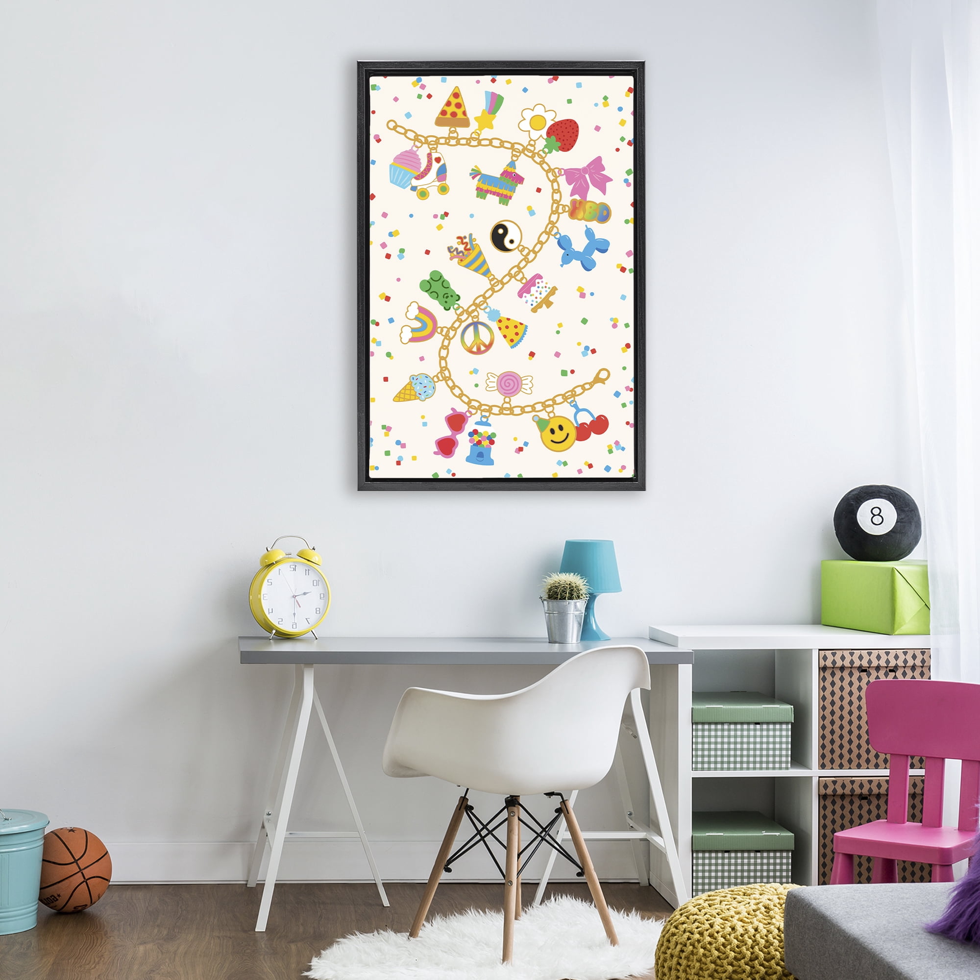 Stupell Industries Playful Party Charm Bracelet Black Framed Floater Canvas Wall Art, design by Nadia Hassan