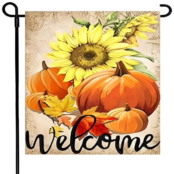 AUQ 2026 New Pumpkin Sunflowers Garden Flag 12.5 X 18 Inch Welcome Fall Decorative Double Sided Flag for Autumn Thanksgiving Day Outdoor Decoration