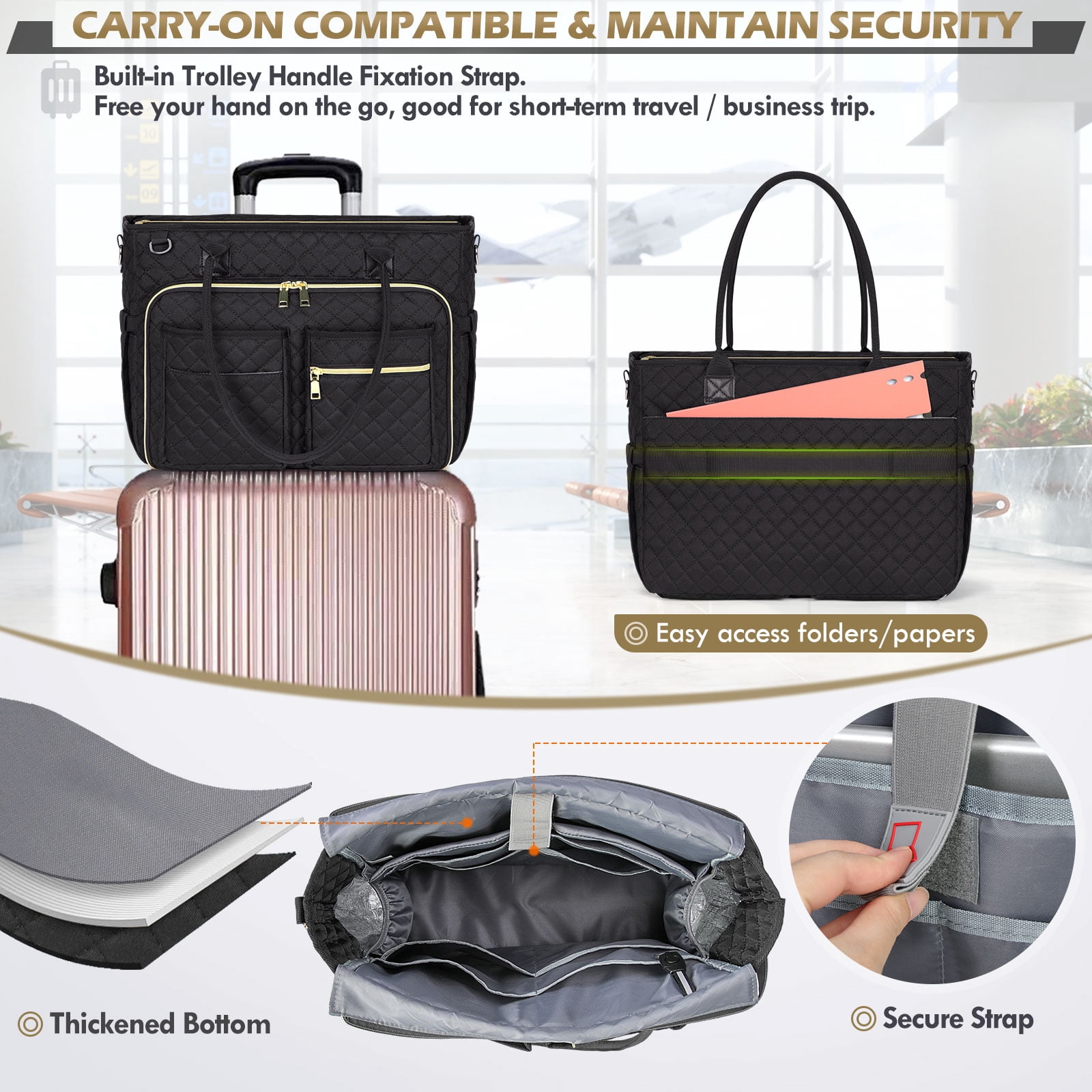 RAINSMORE Teacher Tote Bag 15.6 inch Laptop Bag for Women Work Bags Laptop Tote Nurse Bag Professional Computer Messenger with Insulated Pocket, Laptop Briefcase for Office, College, Nursing