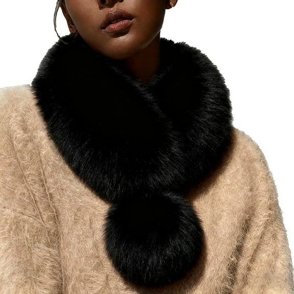 ManxiVoo Elegant Women's Fake Fur Collar Scarf Wrap Super Soft Neck Warmer Winter Thermal Wearable Blanket Scarf for Fashion Black