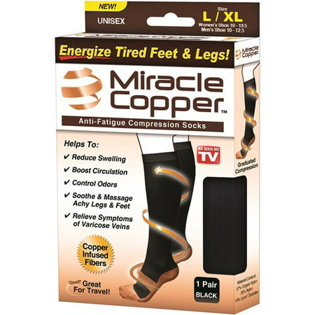 As Seen on TV Miracle Copper, Copper- Infused Compression Socks, (Best Compression Socks For Standing All Day)