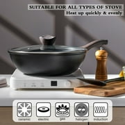 Kordisen 12 Nonstick Granite Wok Pan with Lid, Even Heat Stir Fry Pan for All Stovetops, Easy to Clean