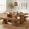 thumbnail image 5 of 63" Solid Wood Rustic Bench, Farmhouse Dining Bench with Triangle Base, Long Entryway Bench for Dining Room, Bedroom, Hallway, Kitchen, 5 of 10