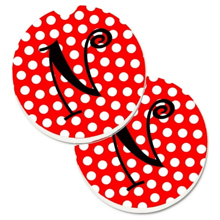 

Carolines Treasures CJ1012-NCARC Letter N Initial Monogram Red Black Polka Dots Set of 2 Cup Holder Car Coasters