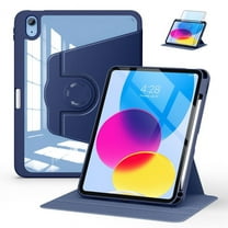 Soke Rotating Case for iPad 10th Generation 10.9-Inch 2022 with Pencil Holder - 360 Degree Rotate Stand Protective Case with Clear Back & Smart Sleep/Wake Cover - Navy Blue