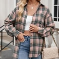 thumbnail image 4 of Cmfcve Women's Button Down Shirt Checkered Collared Pullover Jacket Long Sleeve Boyfriend-Style Casual Shirt with Pockets, 4 of 6