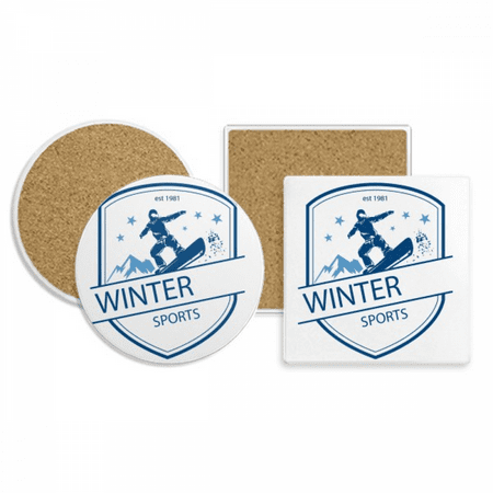 

Winter Sport Snow Mountain Illustration Coaster Cup Mug Holder Absorbent Stone Cork Base Set