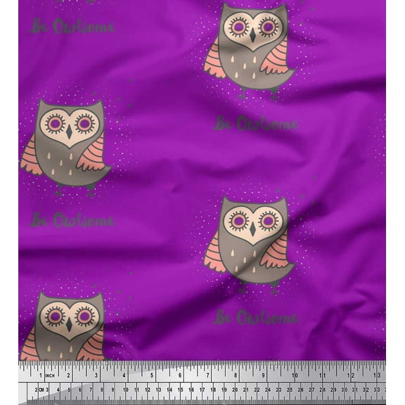 Soimoi Purple Rayon Fabric Text & Owl Bird Print Sewing Fabric Yard 42 Inch Wide