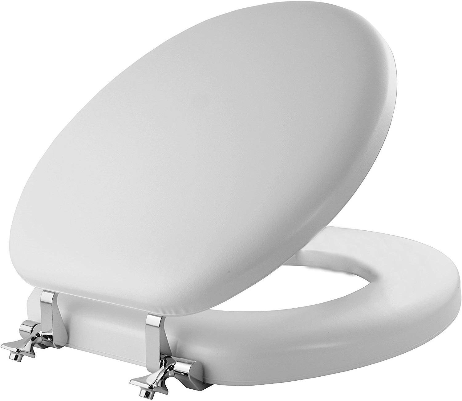 MAYFAIR Soft Toilet Seat with Chrome Hinges, ROUND, Padded with Wood