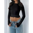 thumbnail image 2 of Womens Long Sleeve T Shirts Basic Scoop Neck Crop Tops Casual Slim Fitted Clothes Thermal Tee, 2 of 6