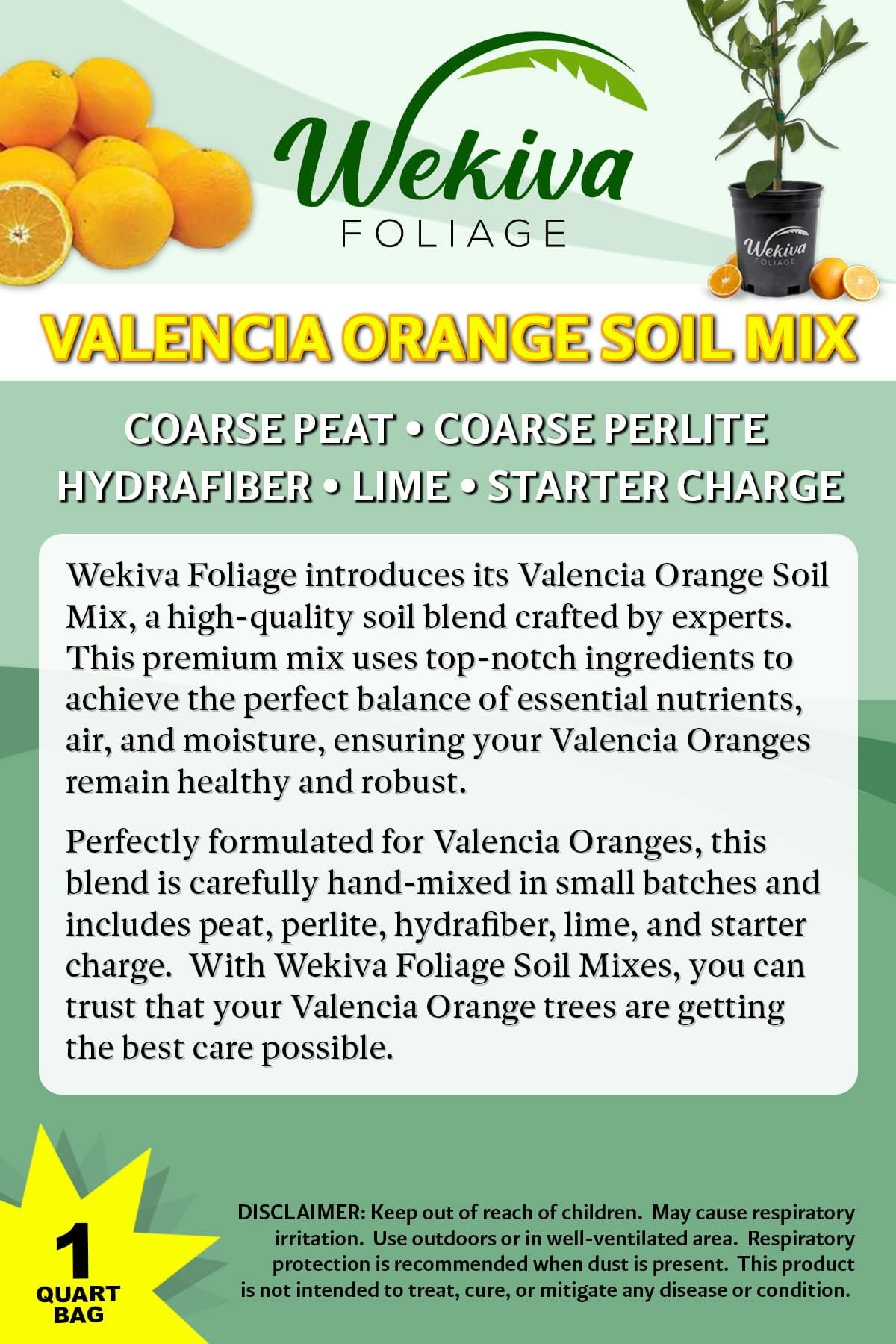 Valencia Orange Tree Growing Soil Mix  2 Quarts - Custom Soil Blend  Potting Mix for Valencia Orange Trees  Specially Developed by and for Professional Nursery Growers - Nutrient-Rich Formula