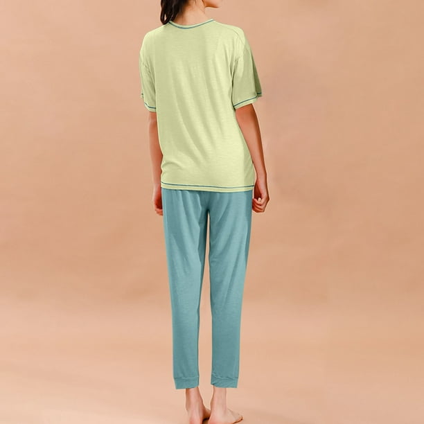 Odeerbi 2-16 Años Niños Niñas Pijamas de Verano de Algodón de Manga Corta Tops Pantalones Conjunto de Dos Piezas de Pijama Con Estampado Suave
