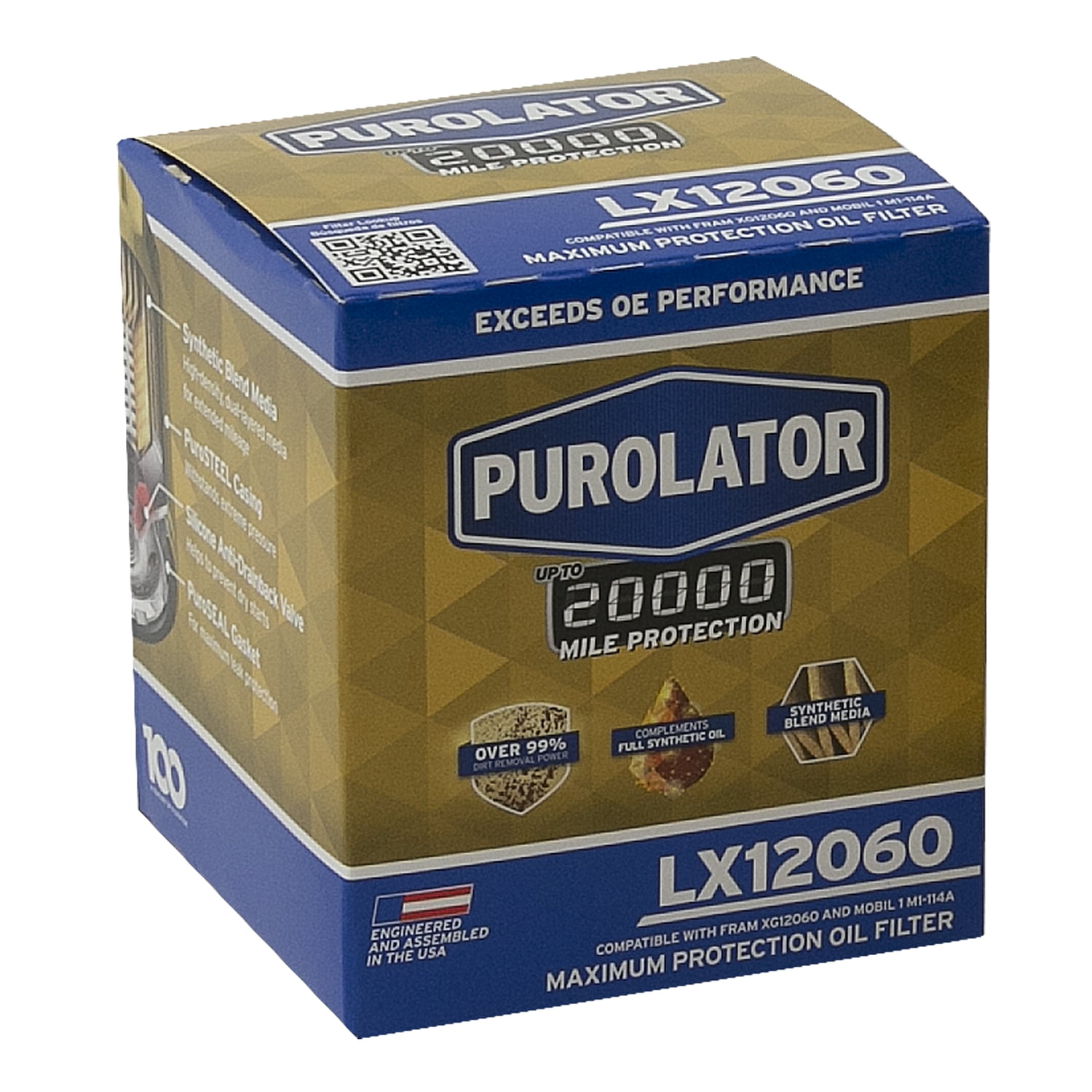 Purolator LX12060 Purolator 20K Oil Filter with 20,000 Mile Protection for Select Buick, Cadillac, GMC, Ford and more