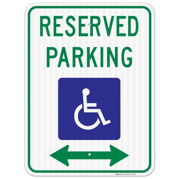 Federal Handicap Parking Sign, Reserved Parking With Bidirectional Arrow, 18x24 Reflective Aluminum EGP