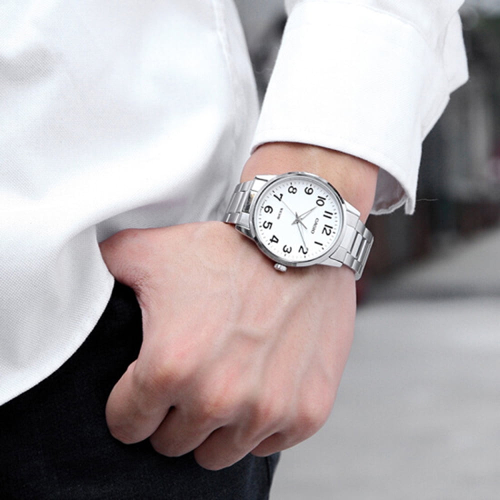 Casio Men's Enticer Quartz White Dial Stainless Steel Analog Watch MTP1303D-7BV