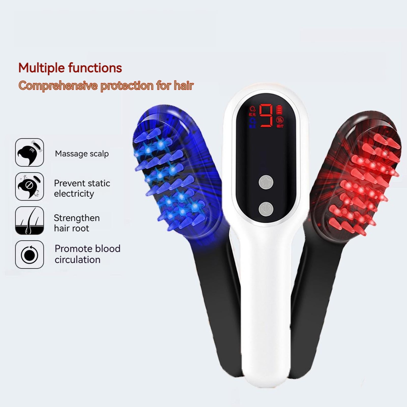 Laser Scalp Massager Comb, Anti Hair Loss Head Care 3-IN-1 Massage Comb Brush, Red Blue Light Phototherapy Vibration Hair Regrowth Brush for Hair Growth & Anti Hair Loss