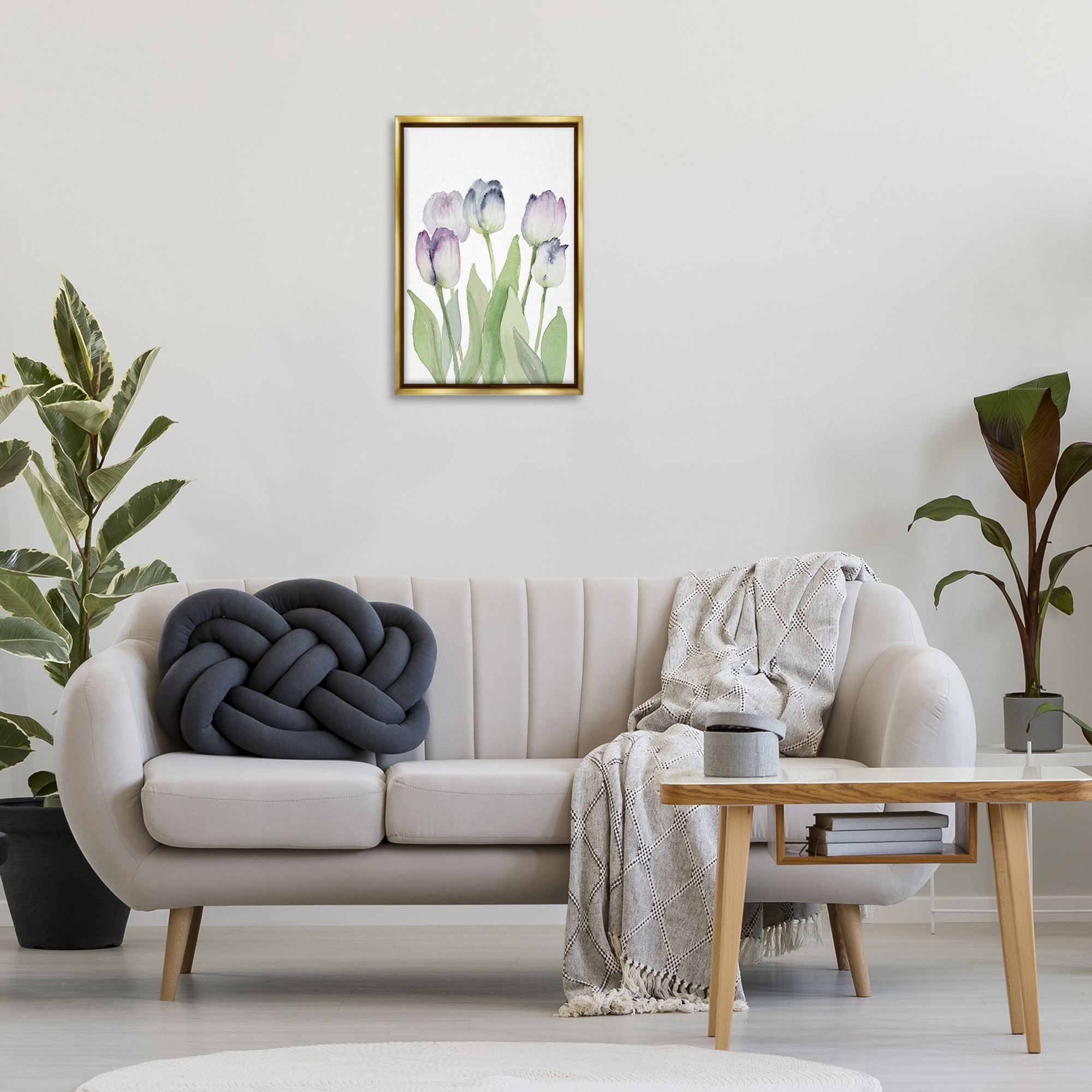 Stupell Industries Soft Garden Tulips Botanical & Floral Painting Gold Floater Framed Art Print Wall Art, 17 x 25