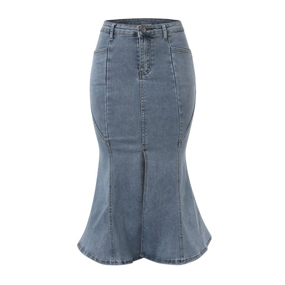 Vedolay Midi Skirts Women's Ditsy Floral Print High Waist Ruffle Asymmetrical Hem Long Skirt,Light Blue XXL