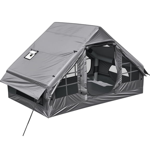 KFFKFF Inflatable Camping Tent for 2-4 People with Pump, Gray, Ideal for Family Outdoor Adventures, Durable Waterproof 420D Oxford Fabric, Quick Setup Air Tent with Skylight, Ventilation Windows