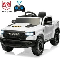 12V Ride on Cars with Remote Control, Licensed RAM 1500 Kids Ride on Toys for Toddlers Boys Girls Ages 3-6, Kids Electric Cars with Bluetooth, Music, Back Storage, LED Light, White