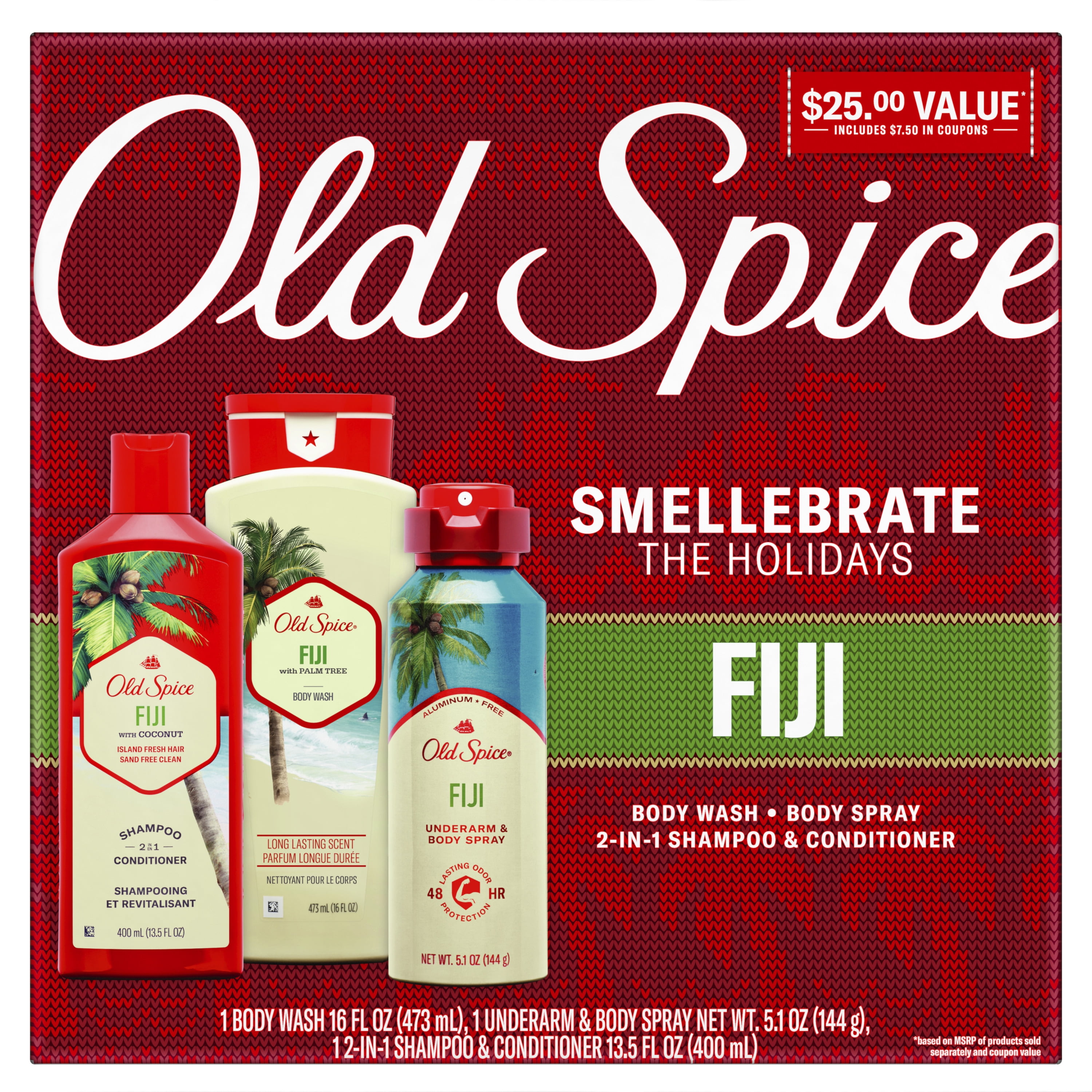 ($25 Value) Old Spice Fiji Holiday Pack includes Bodywash, Bodyspray, and 2-in-1 Shampoo & Conditioner