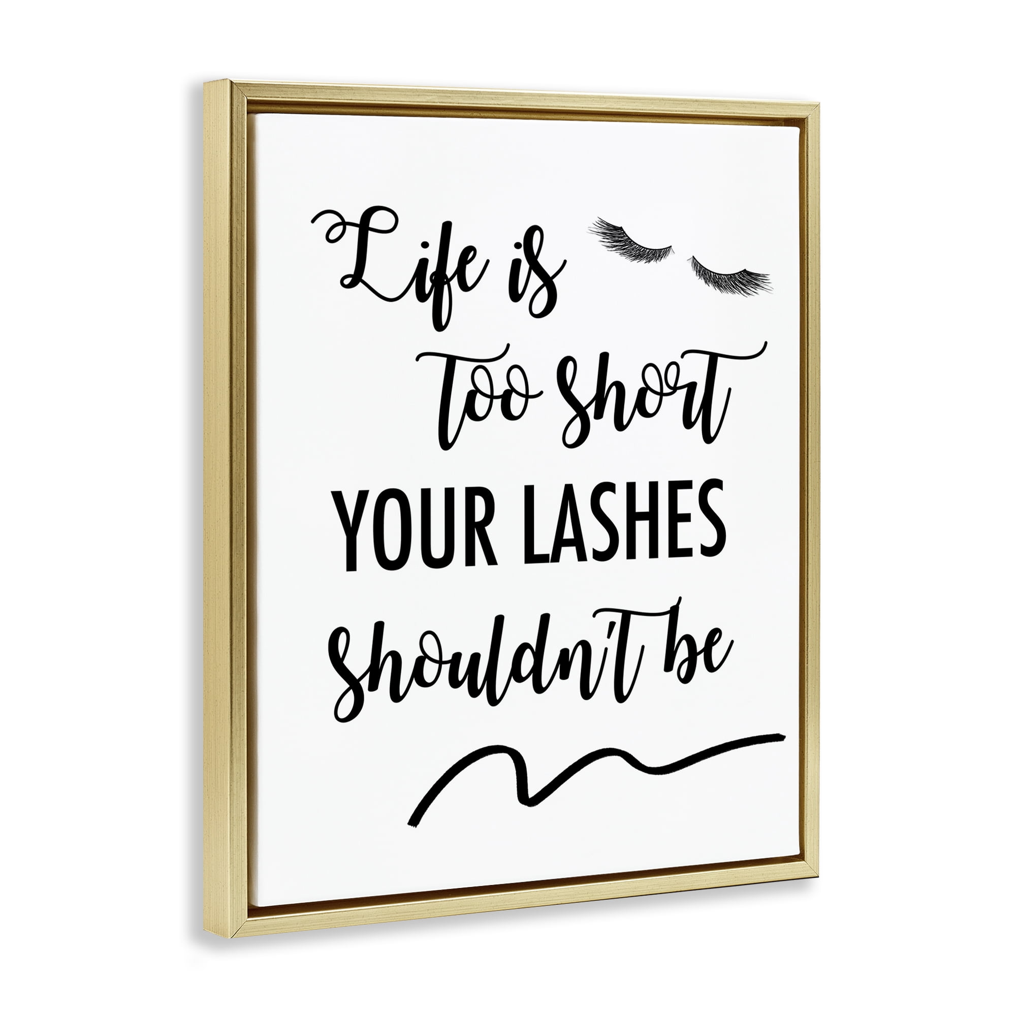 Stupell Industries Fun Lashes Phrase Beauty & Fashion Painting Gold Floater Framed Art Print Wall Art, 17 x 21