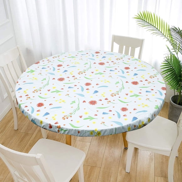 Nappe Ronde Imperméable et Anti-Huile plus Velours Épaissi transparent Imprimé Nappe en Plastique-1425 Cœur Rouge Fleur Diamètre 95-112 cm Ronde