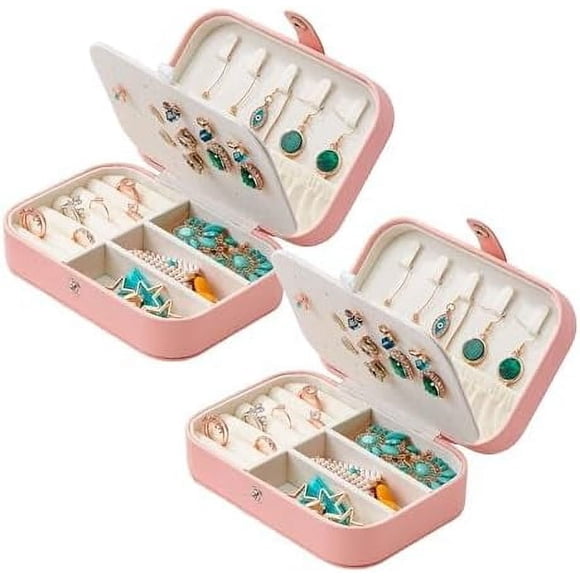 Set de 2 Joyeros Bluelander, Alajero Organizador para Anillos, Collares, Relojes, Pulseras y Aretes, Impermeable de Cuero, Interior de Terciopelo, Rosa