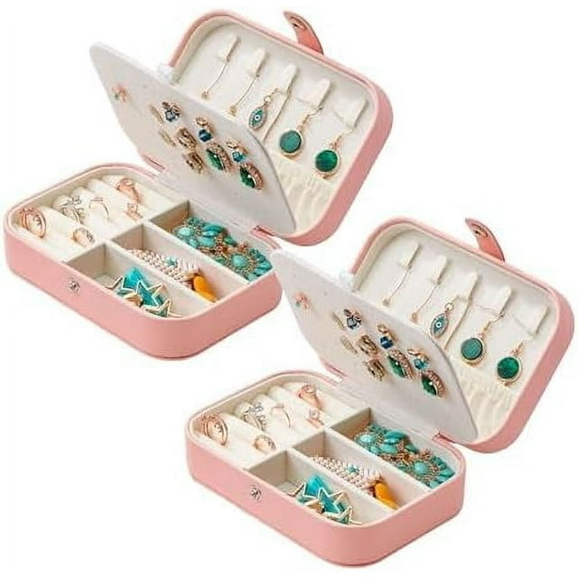 Set de 2 Joyeros Bluelander, Alajero Organizador para Anillos, Collares, Relojes, Pulseras y Aretes, Impermeable de Cuero, Interior de Terciopelo, Rosa