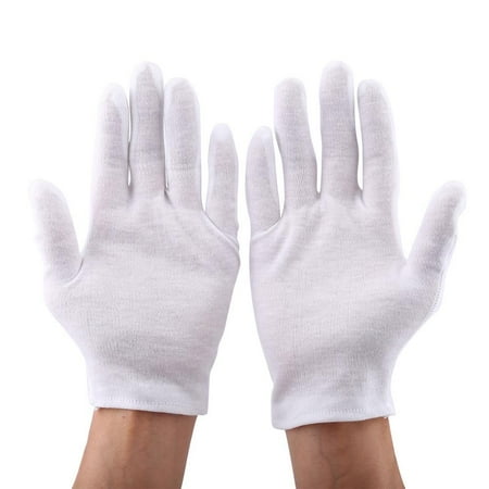 

Tebru 12 Pairs Practical White Cotton Work Safety Glove for Coin Jewelry Silver Inspection Protection White Cotton Gloves White Work Glove